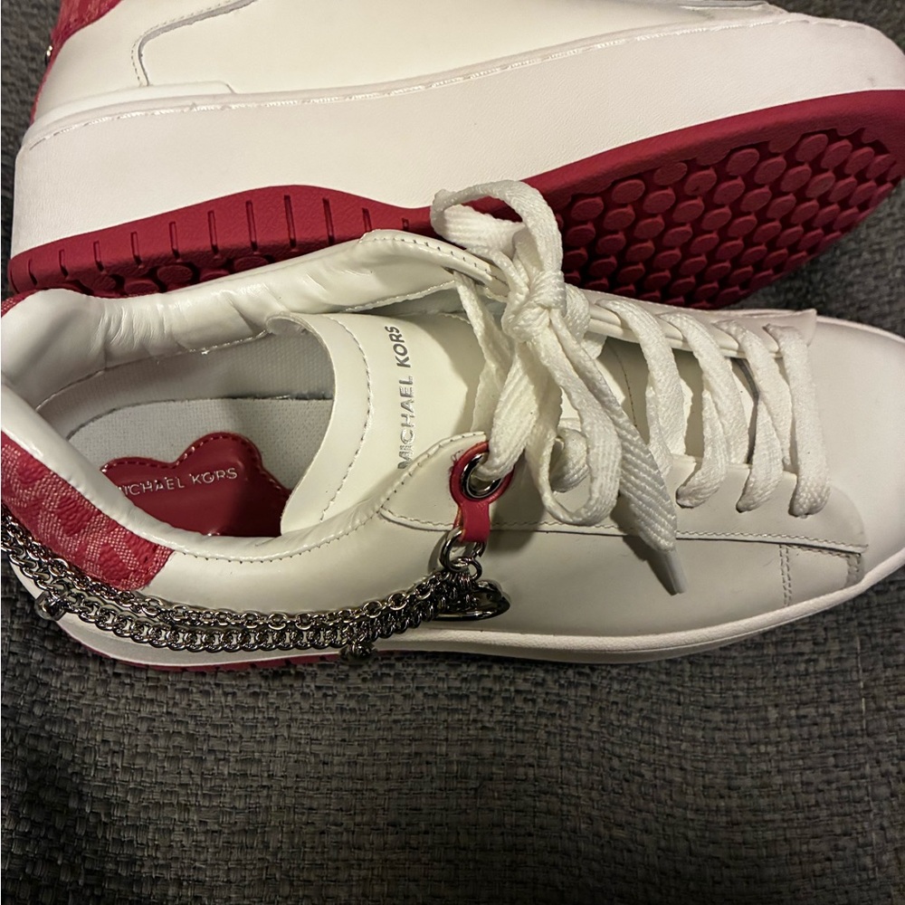 Michael Kors White and Red Chain Sneakers